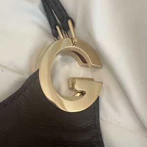 Gucci dark brown  Leather Shoulder Bag with gold GG accents